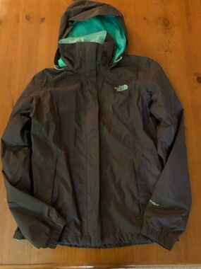 The North Face Hooded Rain Jacket - Charcoal with Teal Lining